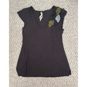 Bailey 44 Women Top‎ Cap Sleeve Tulle Floral Large Black